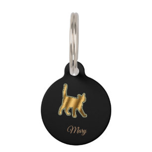 Moderne schwarze goldene Katze Haustiermarke