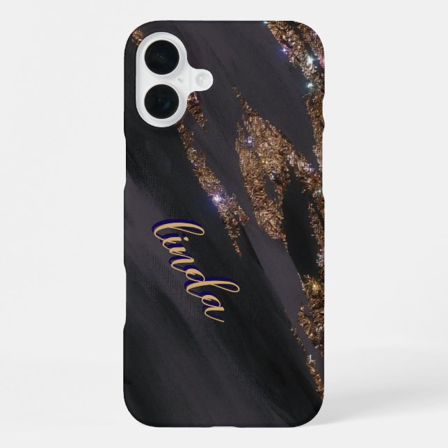 Moderne schwarze goldene monogrammierte Hülle - Ma iPhone Hülle (Rückseite)