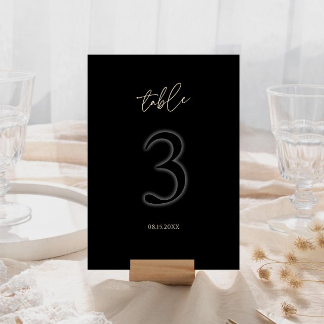 Moderne Schwarze Goldene Tischnummer 3 Minimalisti (Modern Black Gold Table Number 3 Minimalist Luxury)