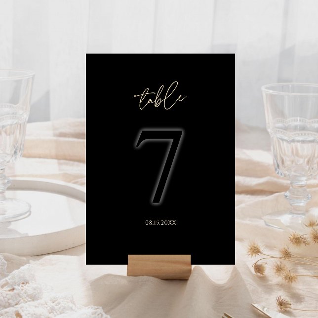 Moderne Schwarze Goldene Tischnummer 7 Minimalisti (Modern Black Gold Table Number 7 Minimalist Luxury)