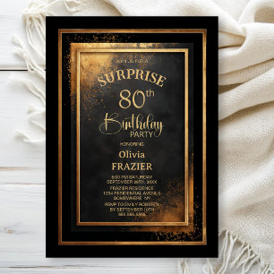 Moderne schwarze goldene Überraschung zum 80. Gebu Einladung