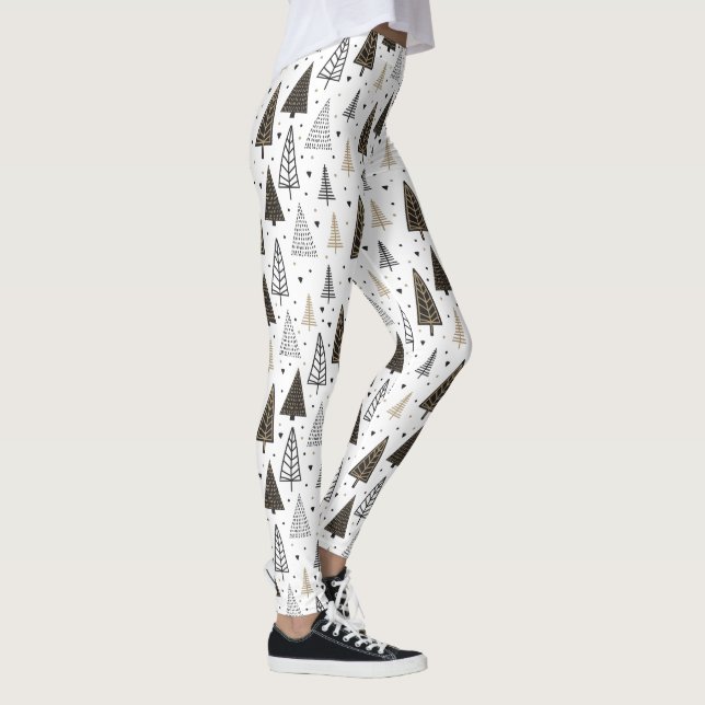 Moderne schwarze Goldhand gezeichnete Leggings (Rechts)