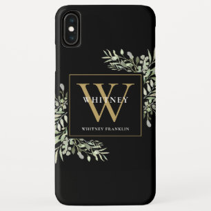 Moderne schwarze Goldmonogramm elegante Grünpflanz Case-Mate iPhone Hülle