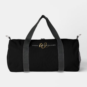 Moderne schwarze Goldschrift-Monogramm Duffle Bag