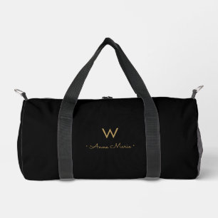 Moderne schwarze Goldschrift-Monogramm Duffle Bag