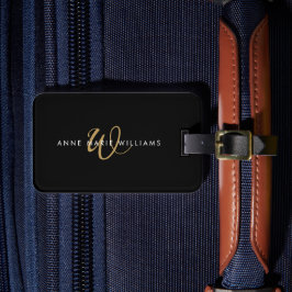 Moderne schwarze Goldschrift-Monogramm Gepäckanhänger