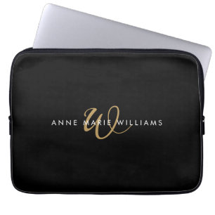 Moderne schwarze Goldschrift-Monogramm  Laptopschutzhülle