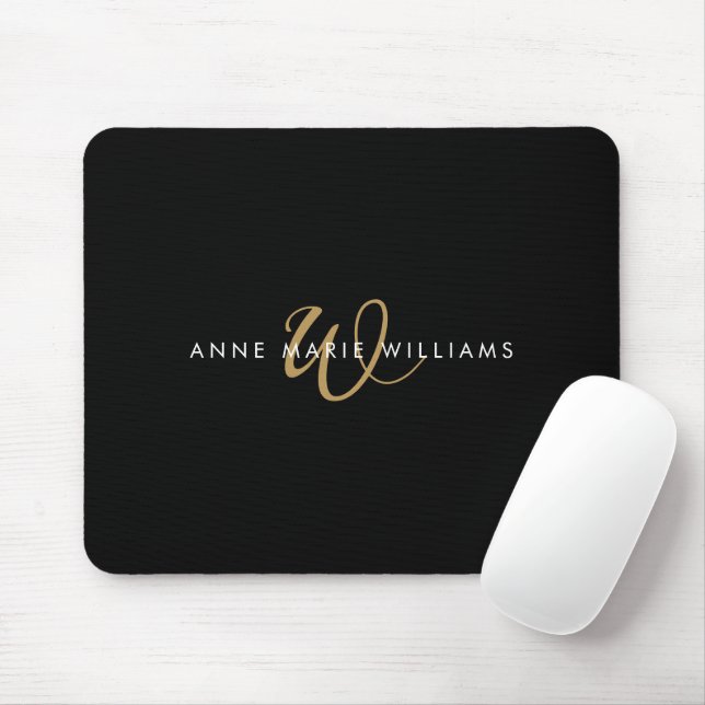 Moderne schwarze Goldschrift-Monogramm Mousepad (Mit Mouse)