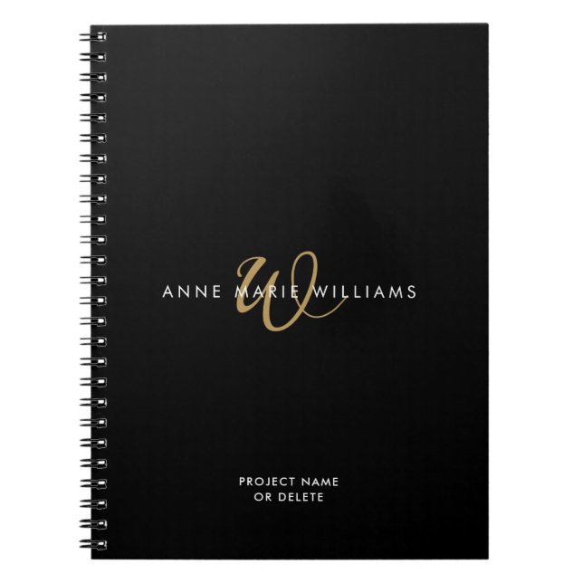Moderne schwarze Goldschrift-Monogramm Notizblock (Vorderseite)