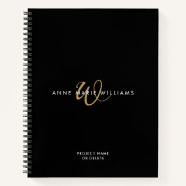 Moderne schwarze Goldschrift-Monogramm Notizbuch