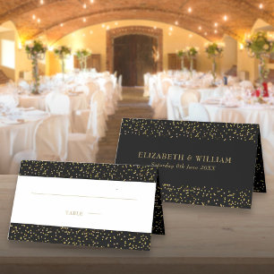 Moderne schwarze Goldstaub-Konfetti-Hochzeitsplatz Platzkarte