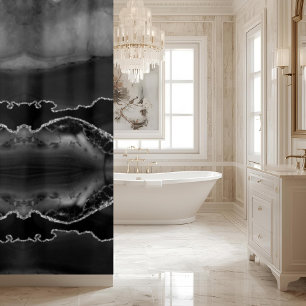 Moderne schwarze graue Achat-Marmor-Kristall-Geode Duschvorhang