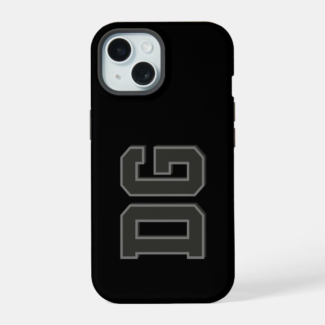 Moderne schwarze graue Monogramm-Initialen iPhone 15 Hülle (Rückseite)
