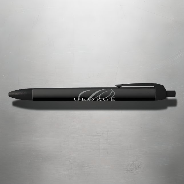Moderne schwarze graue Monogramm Kugelschreiber (Von Creator hochgeladen)