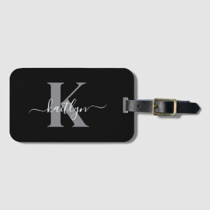 Moderne schwarze graue Schriftmonogramm Gepäckanhänger