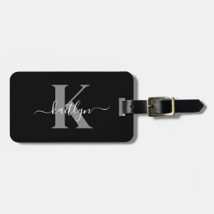 Moderne schwarze graue Schriftmonogramm Gepäckanhänger
