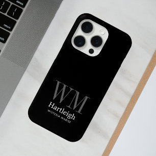 Moderne schwarze graue weiße Monogramm Name Case-Mate iPhone Hülle