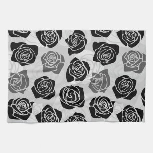 Moderne schwarze graue weiße Rosenblumenmuster Küchentuch