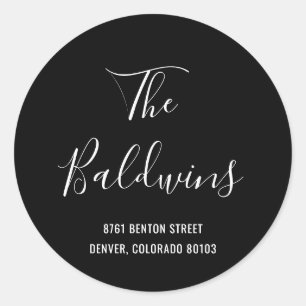 Moderne Schwarze Großnamen Rücksendeadresse Runder Aufkleber
