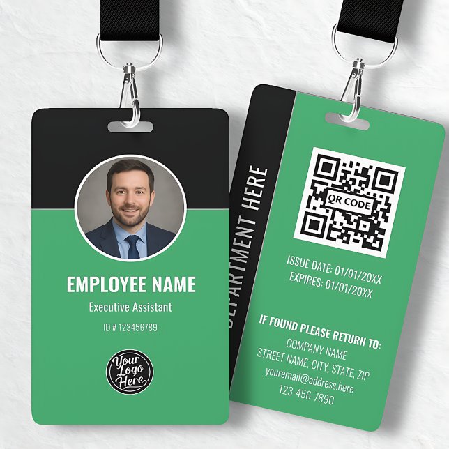 Moderne schwarze grüne Mitarbeiteridentifikationsk Ausweis (Modern Black Green Employee Identification Card Badge)