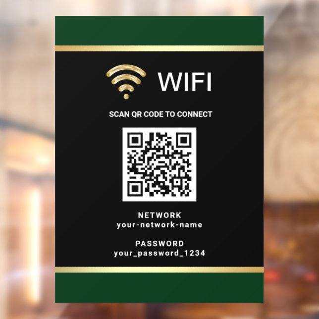 Moderne schwarze grüne QR-Code-Wifi-Netzwerk-Passw Fensteraufkleber (Blatt 2)