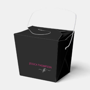 Moderne schwarze heiße rosa einfache Schrift Monog Geschenkschachtel