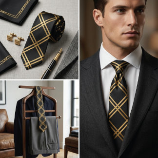 Moderne schwarze Herren-Krawatte mit gold-gestreif Krawatte