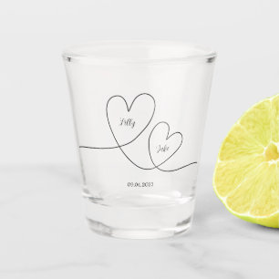 Moderne Schwarze Herz-Kalligrafie-Schrift Hochzeit Schnapsglas