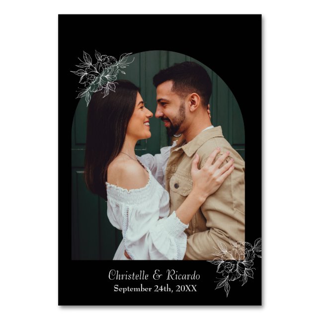 Moderne Schwarze Hochzeit Foto Tischnummer (Rückseite)