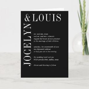 Moderne Schwarze Hochzeit in Fettschrift Einladung