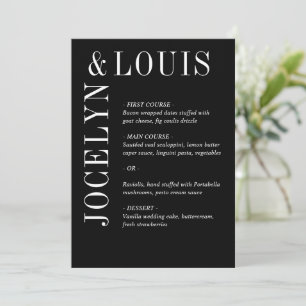 Moderne Schwarze Hochzeit Menükarte