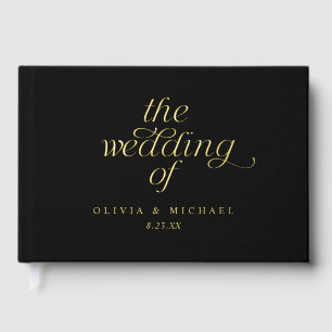 Moderne Schwarze Hochzeit mit Goldfolie Gästebuch