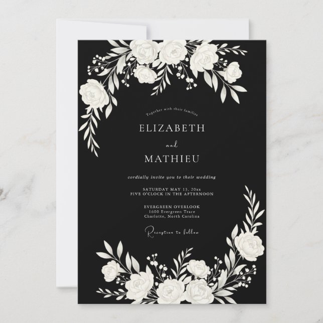 Moderne schwarze Hochzeit mit Wirkung Einladung (Vorderseite)