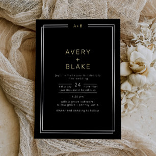 Moderne schwarze Hochzeitseinladung mit Goldfolie Folieneinladung