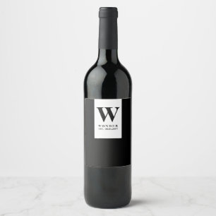 Moderne schwarze Hochzeitsmonogramm Minimalistis Weinetikett