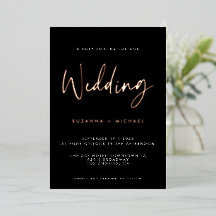 Moderne schwarze Kalligrafieschrift Hochzeit Gold Folieneinladung