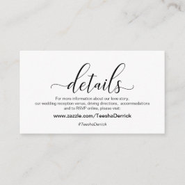 Moderne schwarze Kalligraphie, Hochzeitdetails Begleitkarte