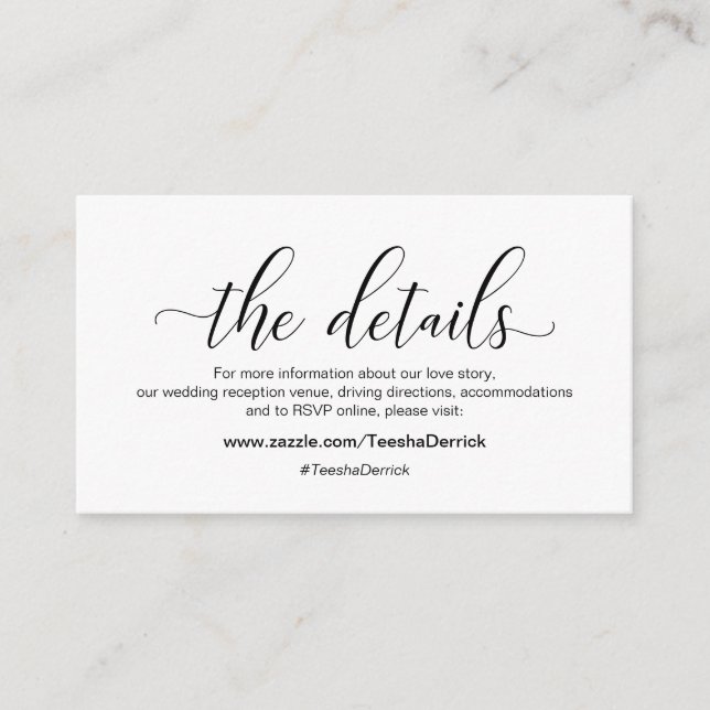 Moderne schwarze Kalligraphie, Unsere Details, Web Begleitkarte (Vorderseite)