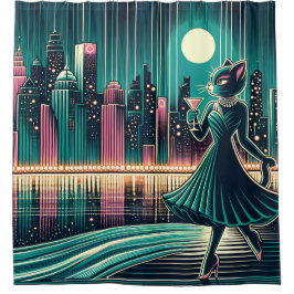 "Moderne Schwarze Katze Elegance" aus dem Mittelal Duschvorhang