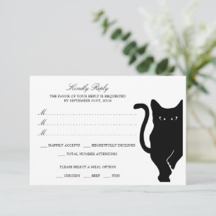 Moderne Schwarze Katze Hochzeit RSVP Karte