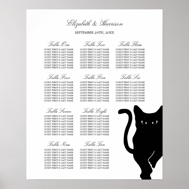 Moderne schwarze Katze Hochzeitstabelle Poster (Vorne)
