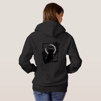 Moderne schwarze Katzen-Halo-Kunst Hoodie
