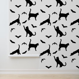Moderne Schwarze Katzen und Fledermäuse Muster Nie Tapete