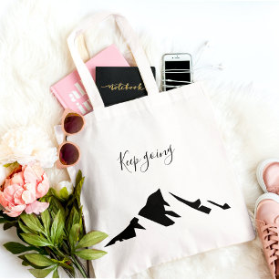 Moderne schwarze Keep Going Simple Tragetasche