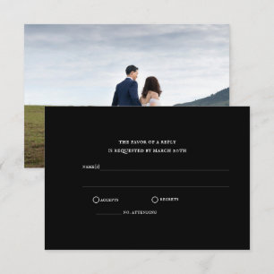 Moderne schwarze klassische Foto-Hochzeit RSVP Karte