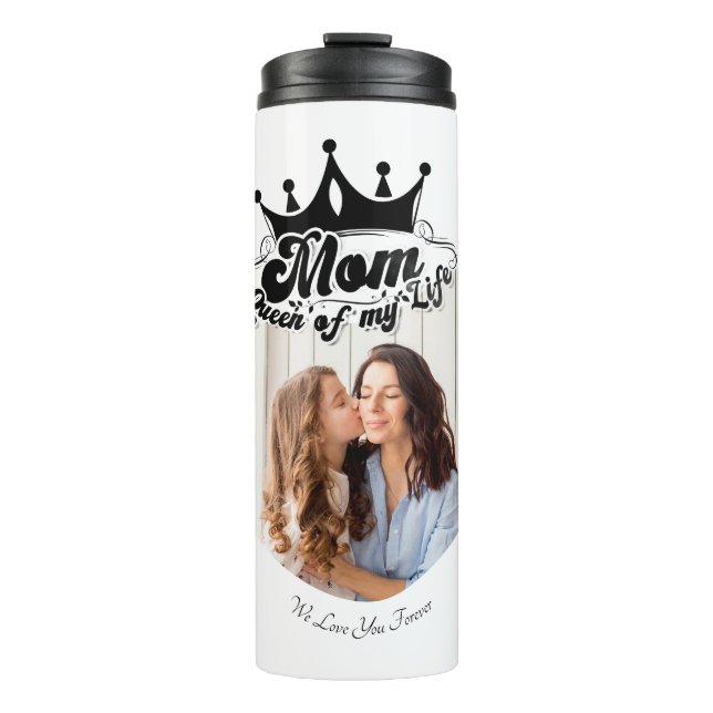 Moderne schwarze Krone, MUTTER Königin meines Lebe Thermosbecher (Vorderseite)