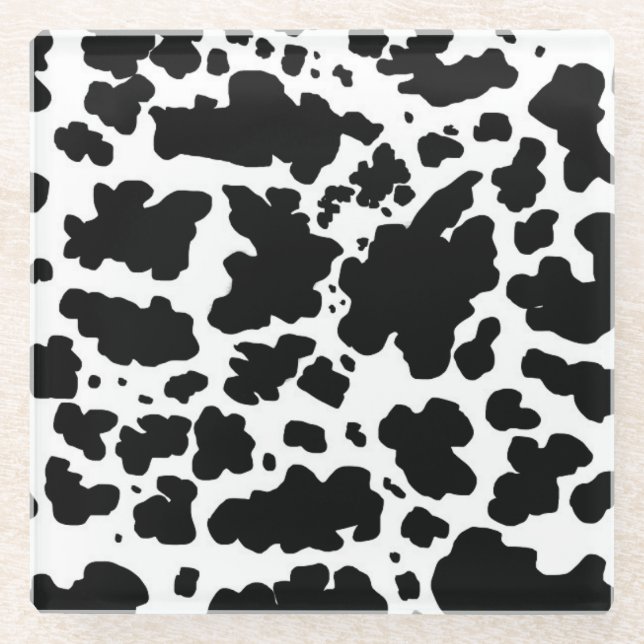 Moderne schwarze Kuh Spots Print Cowboy Bauer Glasuntersetzer (Vorderseite)
