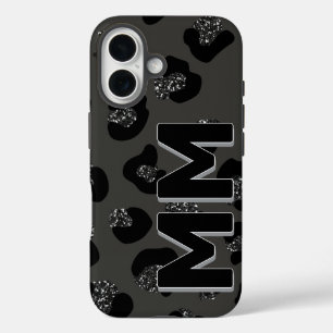 Moderne schwarze Leopardenoptik dunkler Schatten M iPhone 16 Hülle