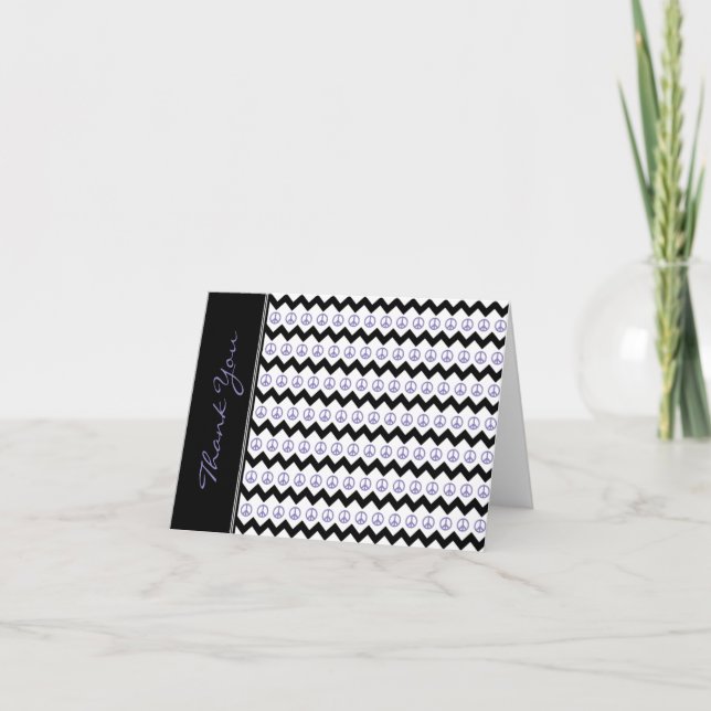 Moderne schwarze Lila Zickzack Friedenszeichen Vie Dankeskarte (Vorderseite)