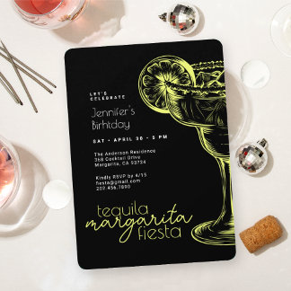 Moderne schwarze Margarita Fiesta Geburtstagsparty Einladung